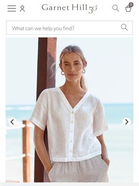 LN Garnet Hill Gabby Button-Front Linen Top in Sea Salt XS